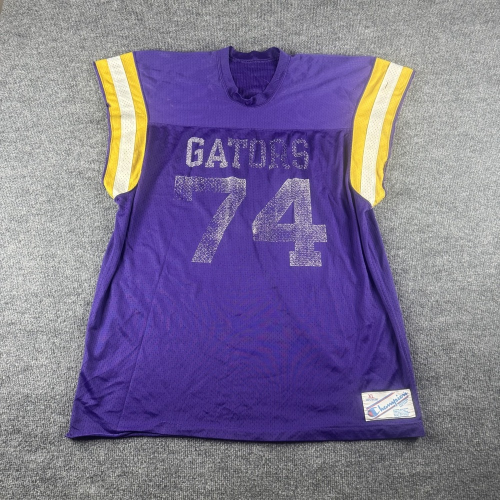 VINTAGE Champion‎ Football Jersey Mens XL Purple Mesh High School Gators #74 80s
